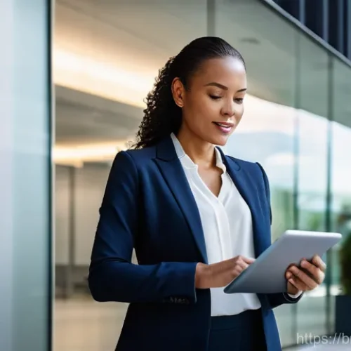 Home 27 사업자 자동차 리스 세금 - A confident, diverse business owner, a woman in her late 30s, professionally dressed in a stylish bl...