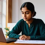 캐피탈 대출 연체 시 대처 - **Prompt:** A young Bengali woman in her late 20s sits at a wooden dining table in her cozy, well-li...