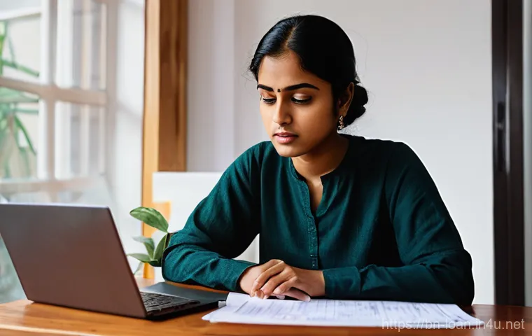 캐피탈 대출 연체 시 대처 - **Prompt:** A young Bengali woman in her late 20s sits at a wooden dining table in her cozy, well-li...